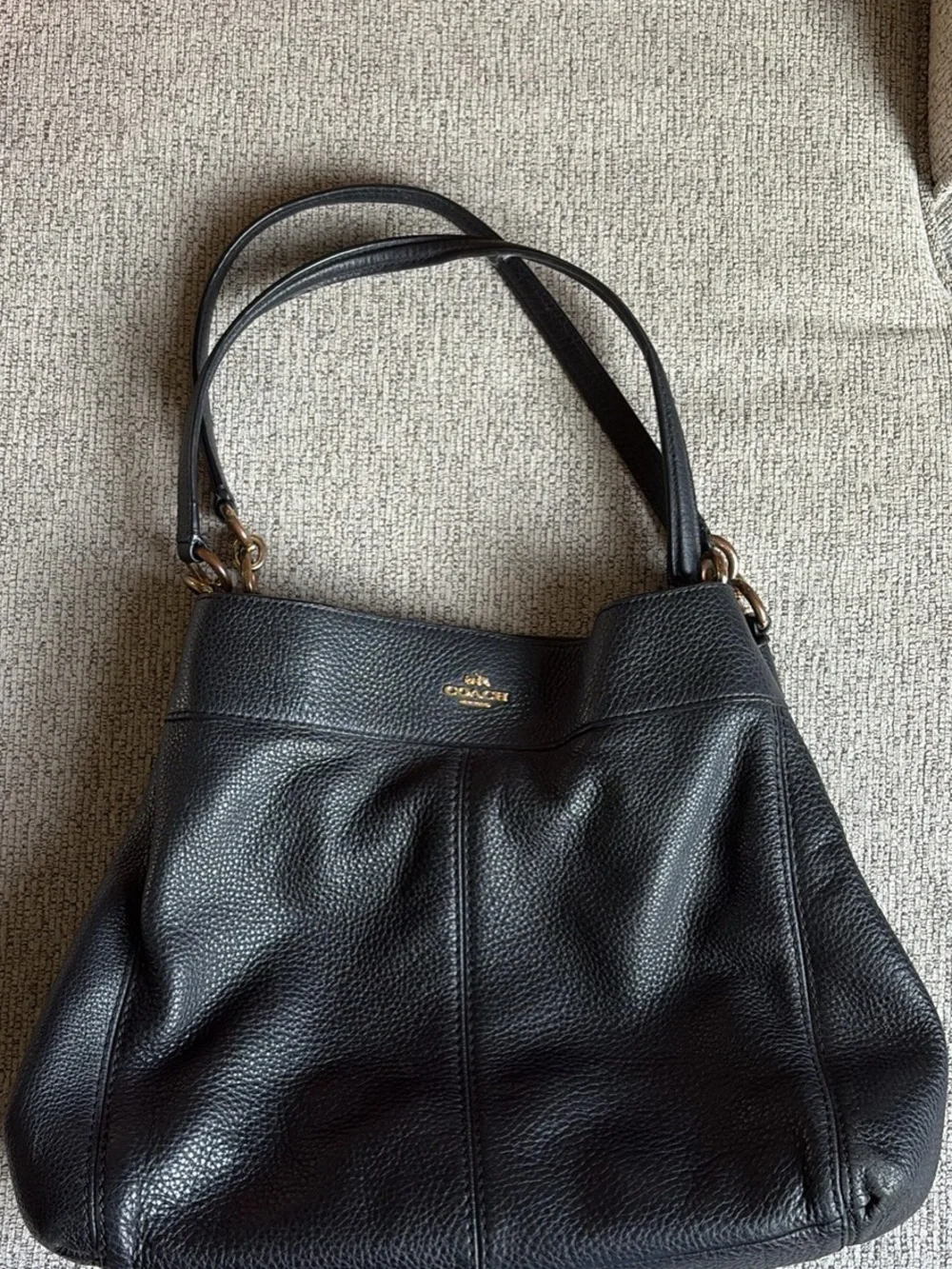 Coach Black Pebbled Leather Double-Strap Shoulder Tote